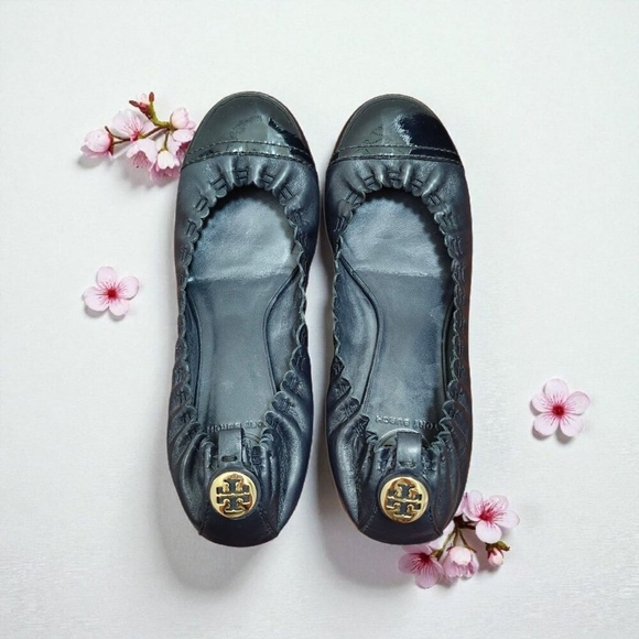 Tory Burch Black Abbey Mestico/Patent Flats dark blue Leather Women's Size 7.5 - Picture 11 of 11